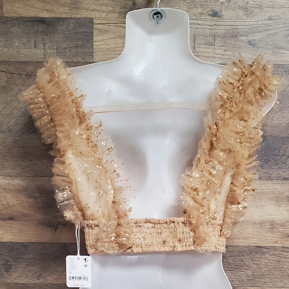 Free People One Sosha Party Sequin Halter Top NWT Gold Size M